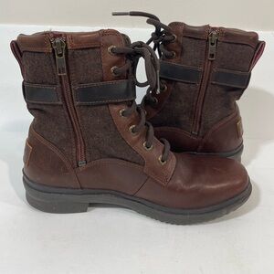 Ugg Kesey Waterproof Brown Leather Wool Zip Lace-Up Ankle Strap Booties Size 6